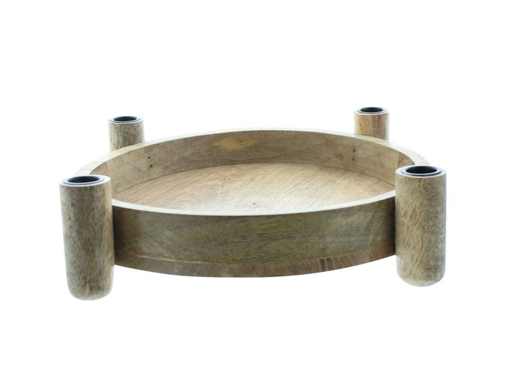 FRANK FLECHTWAREN | Tablett Kerzenhalter, HOLZ, D:35cm