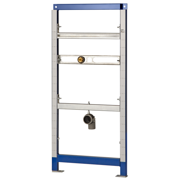 KWC Vorwandelement für Waschbecken, stabiler Montagerahmen aus Metall mit Skalierung und integrierten Anschlüssen.