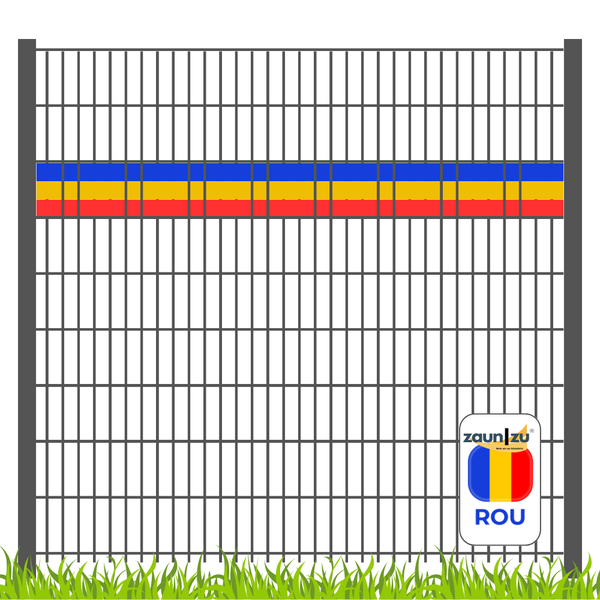 Zaun mit rumänischer Flagge und Zaunzu Logo