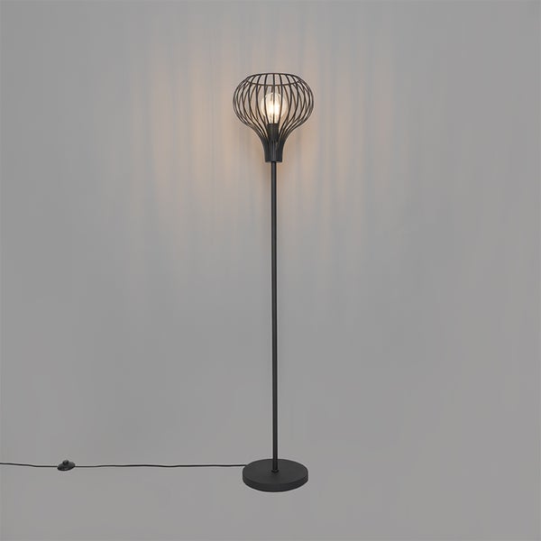 Stehleuchte mit Käfigschirm und Glühbirne