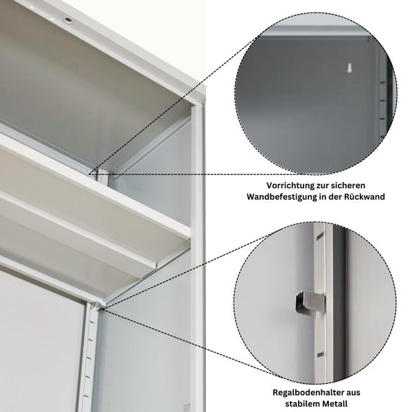 PROREGAL Stahlschrank Bee 4 Fachböden HxBxT 195 x 92 x 60 cm Pulverbeschichtetes & Verstärktes Fachbodenmaterial Grau & Rot