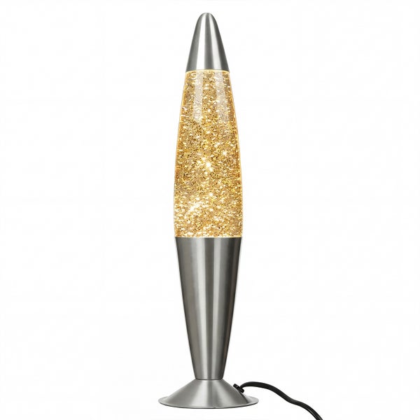 Dekorative Lampe mit Glitzereffekt auf silberfarbenem Ständer