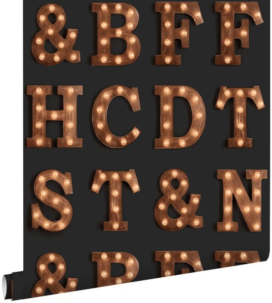 Tapete mit Buchstaben und Symbolen mit Glühbirnen