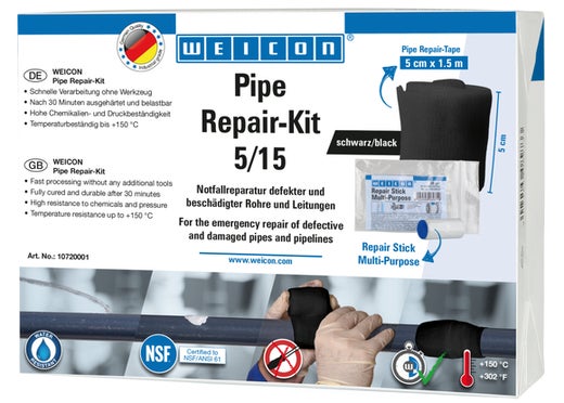 WEICON Pipe Repair-Kit | für die Notfall-Reparatur beschädigter Rohre und Leitungen | 1,5 m x 5 cm | altweiß