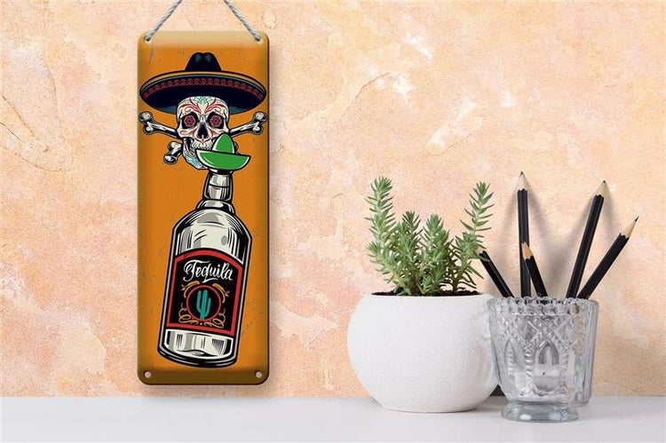 Blechschild Spruch Totenkopf Tequila 10x27cm Dekoration