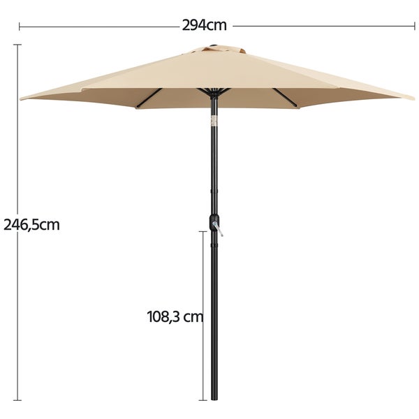 Beiger Sonnenschirm mit den Maßen 294 mal 246,5 Zentimeter