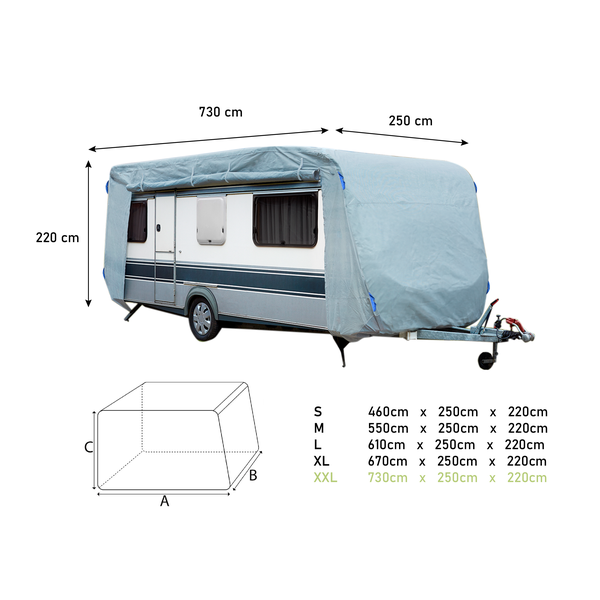 GreenYard® Abdeckplane für Wohnwagen oder Wohnmobile Größe XXL 730 x 250 x 220 cm