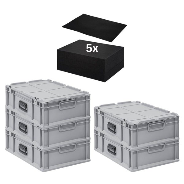 PROREGAL SuperSparSet 5 x Eurobox NextGen Portable Mit Rasterschaumstoff und Schaumstoffeinlage HxBxT 18,5 x 40 x 60 cm 34 Liter Eurobehälter Transportbox