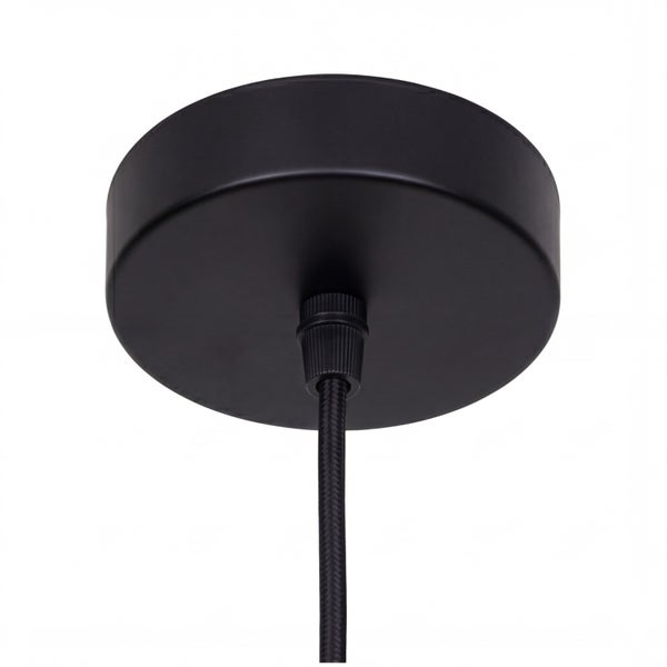 Schwarzer Deckenbaldachin für Pendelleuchten mit schwarzem Textilkabel.