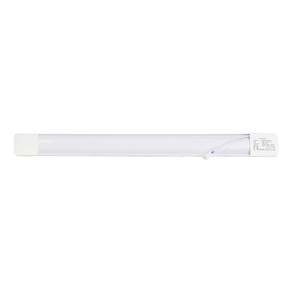 Weiße LED-Lichtleiste mit Anschlusskabel für die Unterbaumontage.