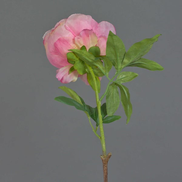 Künstliche Pfingstrose in Pink mit langem Stiel und grünen Blättern.