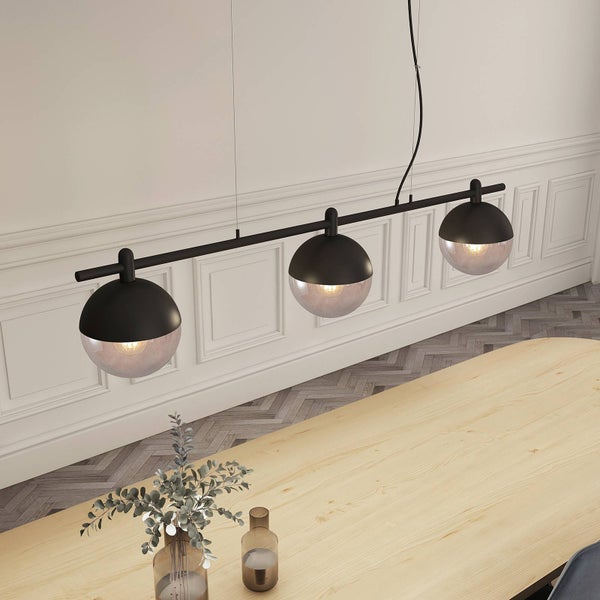 Lucande Pendelleuchte Dustian (Design, Modern) in Schwarz aus Glas (3 flammig E27) - Design-Hängeleuchte Esstischlampe Hängelampe Hängeleuchte Wohnzimmerleuchte