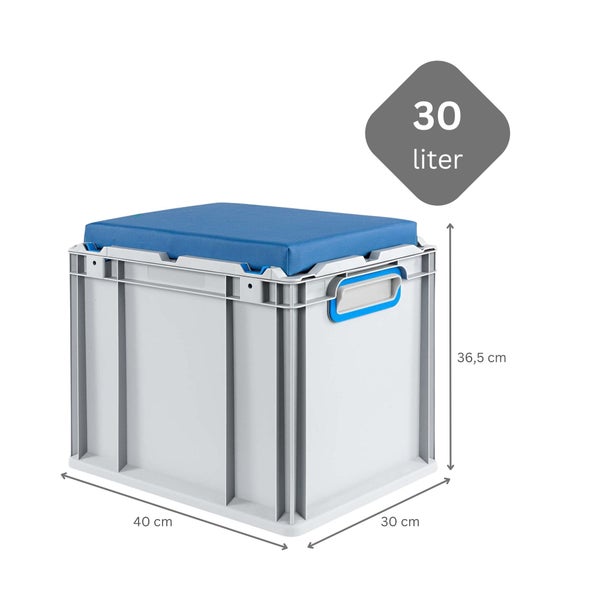 PROREGAL Eurobox NextGen Seat Box Blau HxBxT 36,5 x 30 x 40 cm 30 Liter Griffe Geschlossen Eurobehälter Sitzbox Transportbox