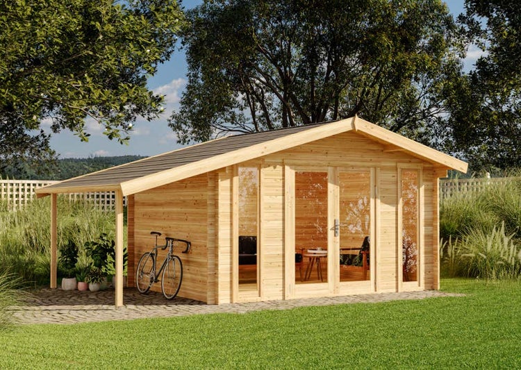 Alpholz Gartenhaus Mirko Modern D Gartenhaus aus Holz in natur, Holzhaus mit 28 mm Wandstärke inklusive Schleppdach, Blockbohlenhaus mit Montagematerial imprägniert 5,2x3,5m