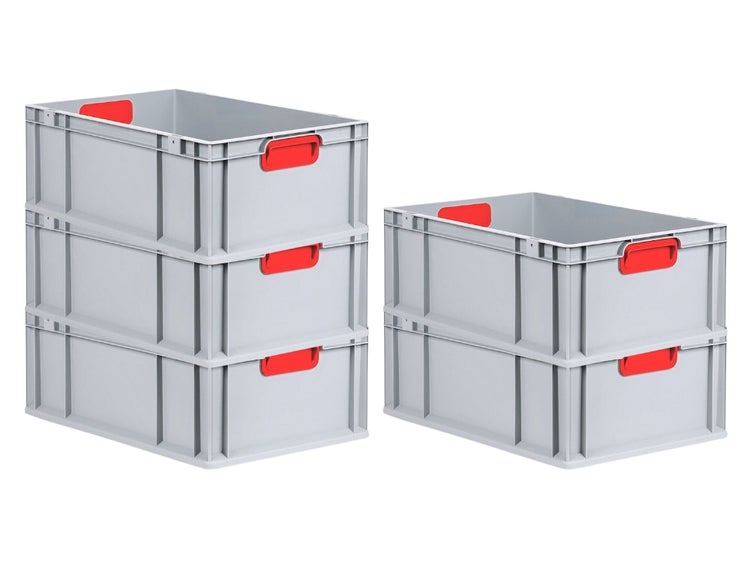 PROREGAL Spar Set 5x Eurobox Nextgen Color HxBxT 22 x 40 x 60 cm 44 Liter Griffe Rot Geschlossen Verstärkter Boden Eurobehälter Transportbox