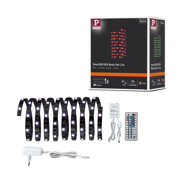 Paulmann YourLED ECO Basic Set 3 Meter mit LED Streifen, Steuerung, Fernbedienung und Netzteil in Produktverpackung