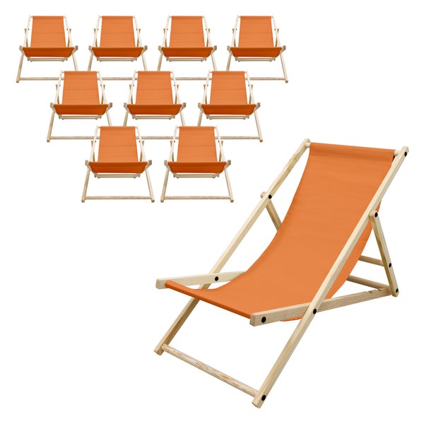 ECD Germany 10er Set Liegestuhl klappbar Orange aus Holz, verstellbare Rückenlehne, 3 Positionen, bis 120kg, Sonnenliege Gartenliege Strandliege Strandstuhl Holzklappstuhl, für Garten, Balkon & Strand