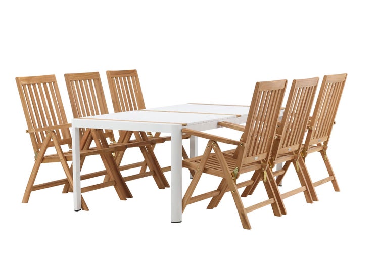 Togo Gartenset Tisch 200x100cm, 6 Stühle Kenya, weiß,natur. 200 X 75 X 100 cm