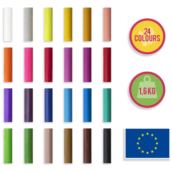 Set mit 24 verschiedenfarbigen Kreidestangen, Gesamtgewicht 1,6 Kilogramm, hergestellt in der Europäischen Union.