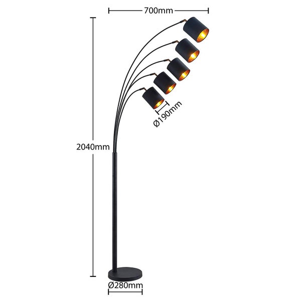 Lindby Stehlampe (Bogenleuchte) Abiram (Modern) in Schwarz aus Metall (5 flammig, E14) - Textil Stehleuchte Floor Lamp Standleuchte Wohnzimmerlampe Wohnzimmerleuchte