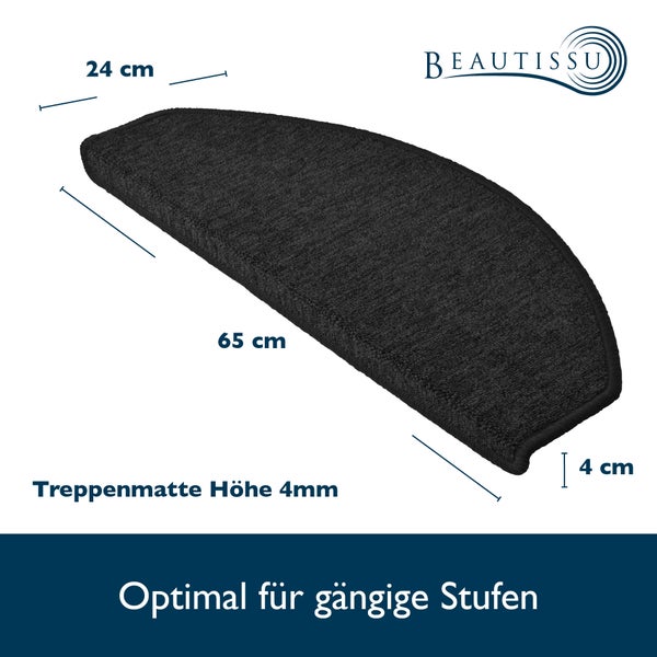 Beautissu Treppenmatte in halbkreisförmiger Ausführung mit Maßen 65 mal 24 mal 4 Zentimeter