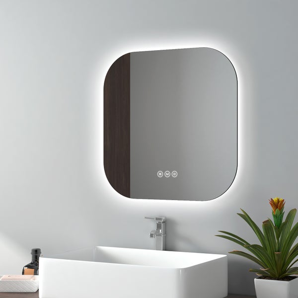EMKE LED-Badspiegel, Rahmenloser Spiegel mit Beleuchtung,  Anti-Beschlag, 50 x 50 cm, Kaltweißes/Neutrales/Warmweißes Licht