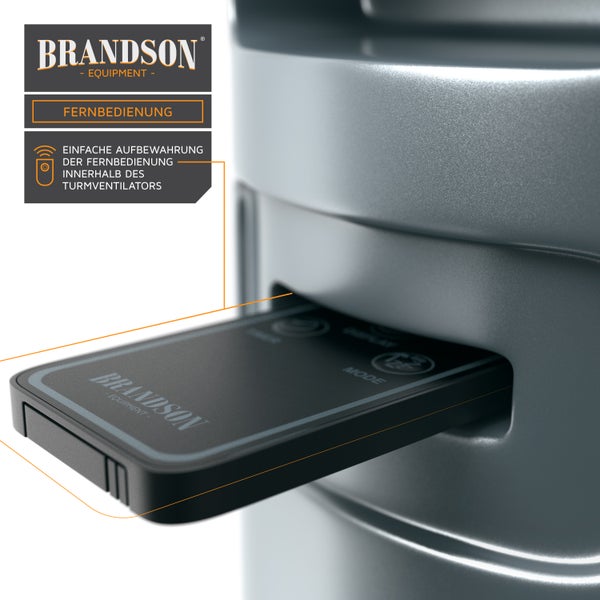 Brandson Turmventilator mit Oszilation 60°, Standventilator 96 cm, GS, Säulenventilator mit Fernbedienung, Ventilator mit 3 Geschwindigkeitsstufen