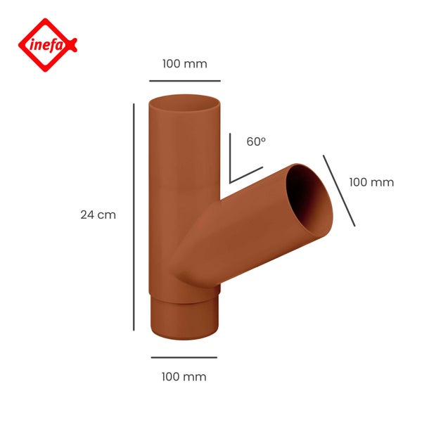 Inefa Logo, Abzweig für Fallrohr aus Kunststoff, Nenngröße 100 Millimeter, Winkel 60 Grad, Länge 24 Zentimeter.