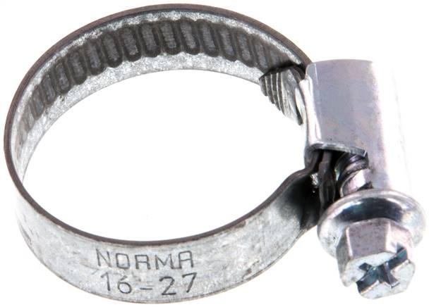 9mm Schlauchschelle 16 - 27mm, Stahl verzinkt (W1) (NORMA), 158 D-E