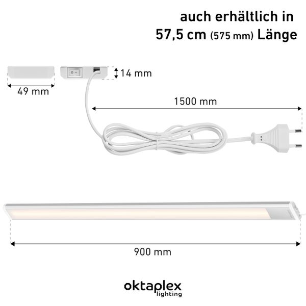 Riva LED Unterbauleuchte flach 90cm neutralweiß 4000K silber mit Schalter Unterschrankleuchte Küche mit Kabel