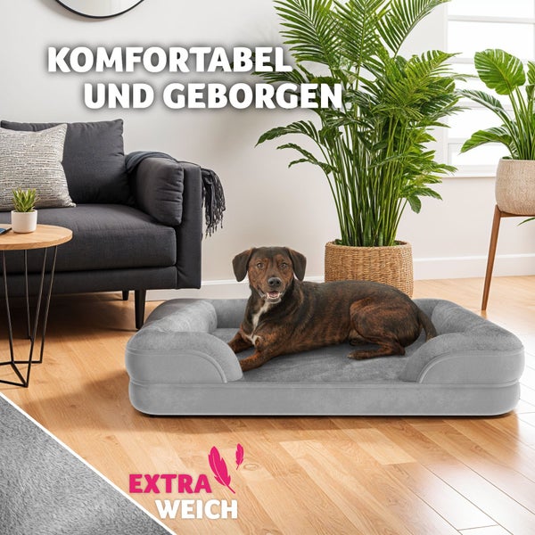 Orthopädisches Hundebett tectake Kimba waschbar mit abnehmbarem, wasserdichtem Plüschbezug grau