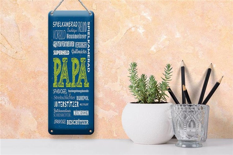 Blechschild Spruch Papa Superheld Vorbild Beschützer 10x27cm