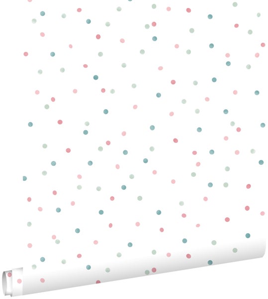 ESTAhome Tapete Punkte Rosa, Mintgrün und Graublau - 53 cm x 10.05 m - 139049