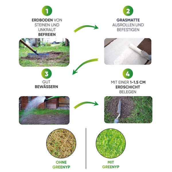 Greenyp All-In-One Grassamen Matte I 50m² I biologisch abbaubare Rasenmatte mit integrierten Rasensamen, Rasensamenmatte, Rollrasen, Rasenvlies
