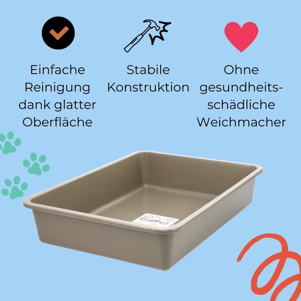 GarPet Katzenklo in 5 Größen Katzentoilette ohne Deckel Katzen WC Schalentoilette Klo grau eckig XL XXL hygenisch Max