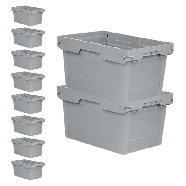 PROREGAL Mega Deal 10x Conical Mehrweg-Stapelbehälter Grau HxBxT 32,3 x 40 x 60cm 58 Liter Lagerbox  Eurobox  Transportbox  Transportbehälter