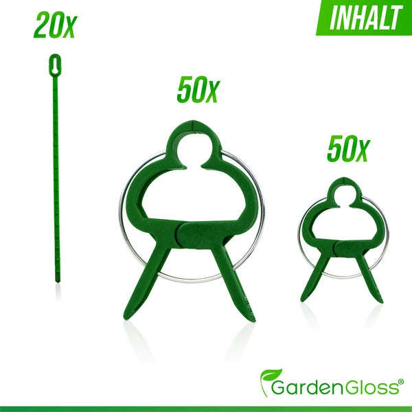 GardenGloss 120 Pflanzenclips Pflanzenklammern für Tomaten, Rosen, Gurken und andere Rankpflanzen – Besonders einfache Rankhilfe für Pflanzen – Stabile Klammern für Kletterpflanzen Befestigung
