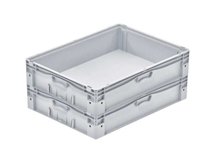 PROREGAL SparSet 2x Euro-Norm Großbehälter HxBxT 17 x 60 x 80 cm 72 Liter Glatter Boden Grau Eurobehälter Transportbox