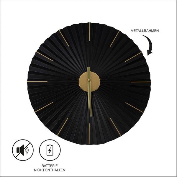 Runde Wanduhr aus Metall mit gefaltetem Fächer-Design, lautlosem Uhrwerk, Batterie nicht enthalten.