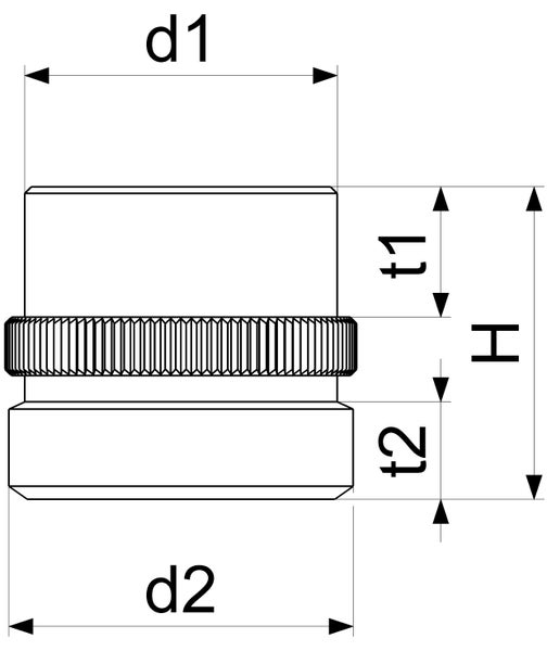 Technische Zeichnung mit Bemaßungen für Durchmesser d1, d2 sowie die Höhen H, t1 und t2.