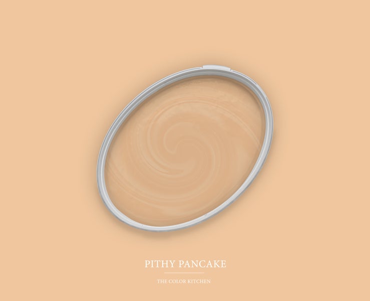 Offener Eimer Wandfarbe von The Color Kitchen, Farbton Pithy Pancake, Draufsicht.
