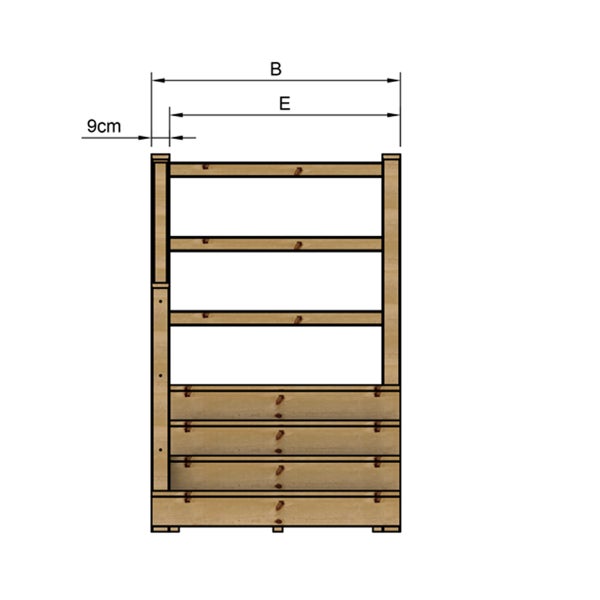 Abbildung eines Holzregals mit Größenangaben