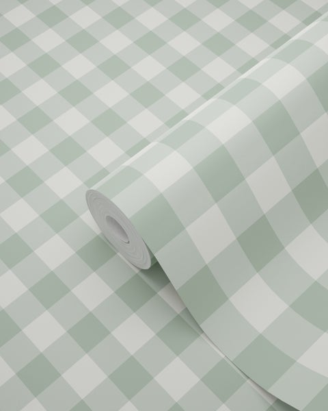 Tapete mit Karomuster, teilweise abgerollt.