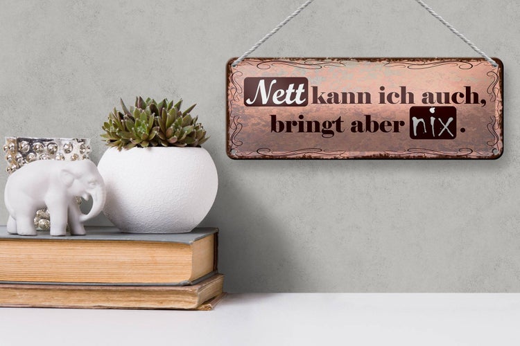 Blechschild Spruch 27x10cm Nett kann ich bringt aber nix Dekoration