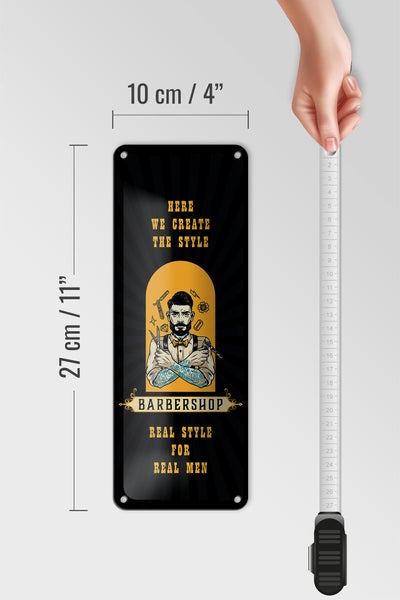 Blechschild Spruch Barbershop Here we greate Style 10x27cm