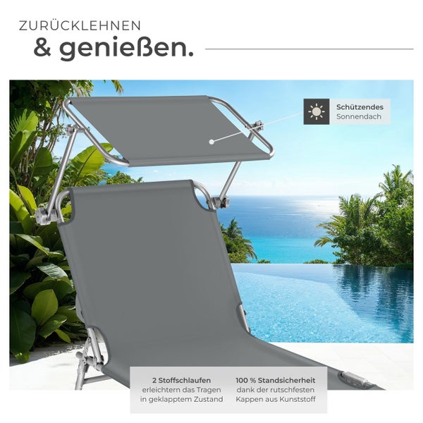 Gartenliege tectake  190 x 68 x 28 cm klappbar grau