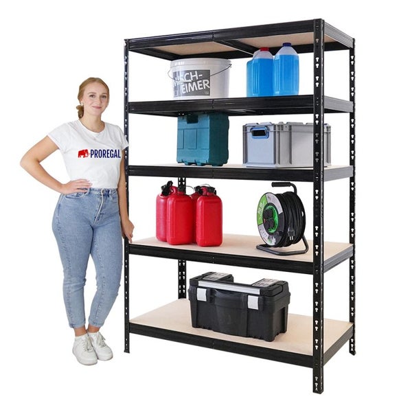PROREGAL Schwerlastregal Tiger | HxBxT 180x120x60 cm | Fachlast 265kg | Schwarz
