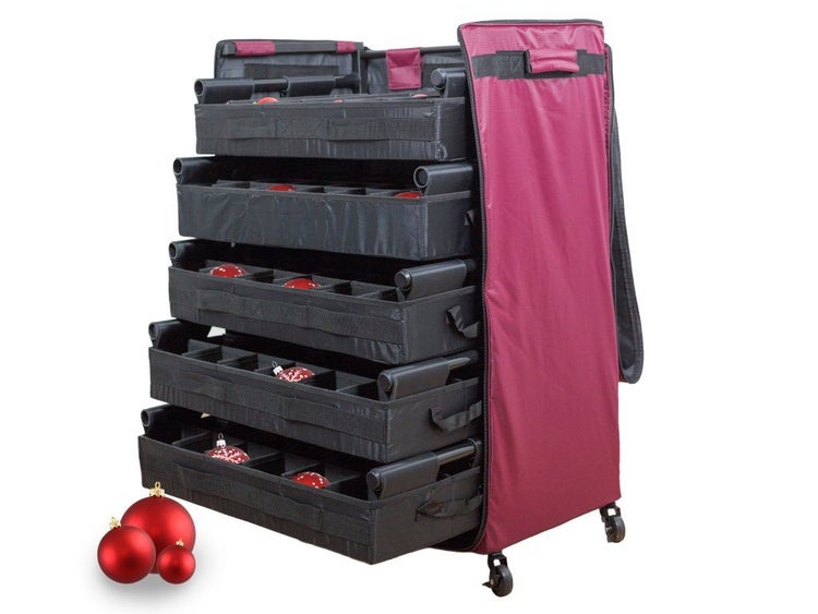 Weihnachtskugel Aufbewahrungsbox mit Rollen und vier Fächern zur Lagerung von Christbaumschmuck