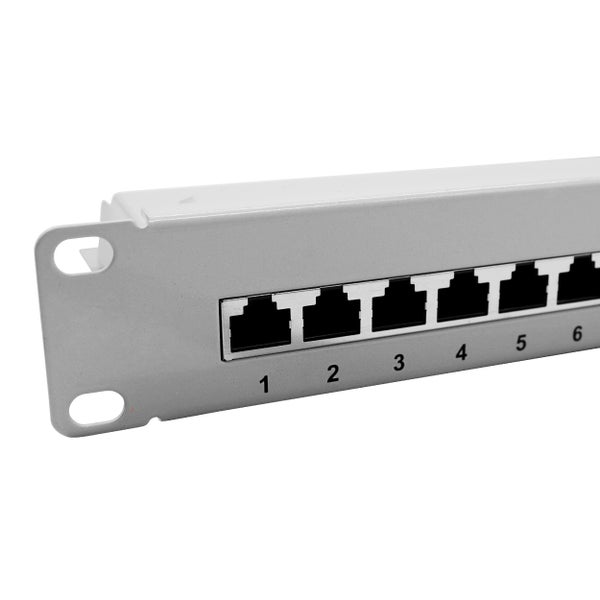 ProfiPatch Patchpanel Patchfeld Cat.6 19 Zoll 24-Port RJ45 geschirmt Rackeinbau 1HE grau