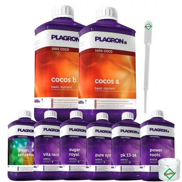 Plagron Düngeset mit Cocos A, Cocos B, Green Sensation, Vita Race, Sugar Royal, Pure Zym, PK 13-14, Power Roots und Pipette